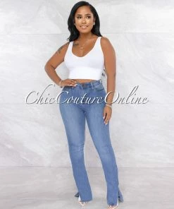 Vendor-unknown JUST IN Gramila Medium Blue Denim High-Waist Bell Legs Jeans