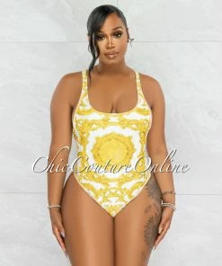 Vendor-unknown JUST IN Laurence White Gold Print Swimsuit & Cover-up Set