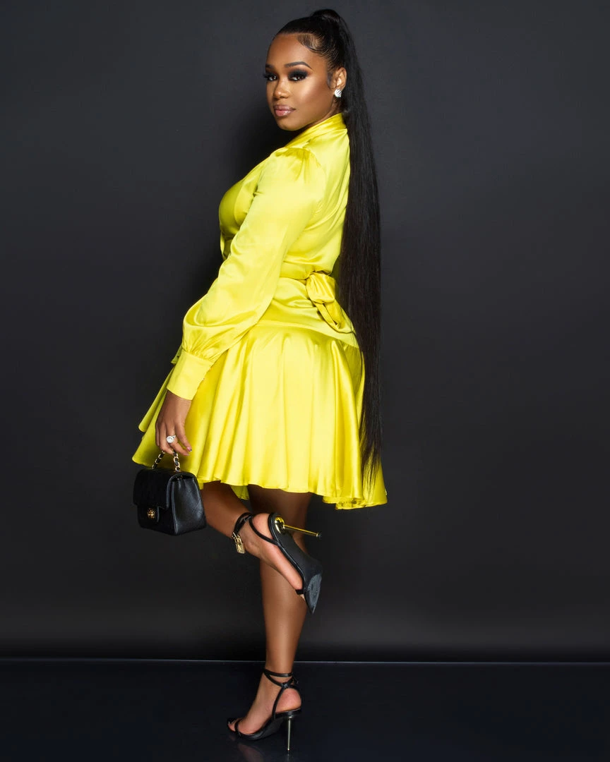 Chic Couture Online JUST IN Eloyda Lime Wrap High Low Ruffle Dress