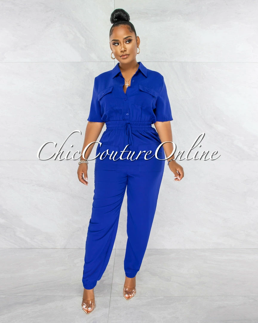 Chic Couture Online JUST IN Billie Royal Blue Cargo Pockets Utility Jumpsuit