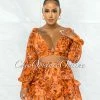 Chic Couture Online Cluny Orange Floral Print Crop Top & Ruffle Skirt Set JUST IN