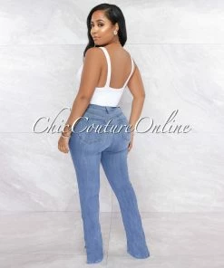 Vendor-unknown JUST IN Gramila Medium Blue Denim High-Waist Bell Legs Jeans