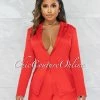 Vendor-unknown Ledora Red Double Trench Jacket & Shorts Set JUST IN
