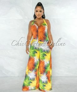 Chic Couture Online JUST IN Karida Multi-Color Print Halter Wide Legs Jumpsuit