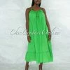 Vendor-unknown JUST IN Nassar Kelly Green Braid Straps Ruffle Hem Maxi LINEN Dress