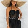 Vendor-unknown JUST IN Ladya Natural Black Oversized Brim Straw Floppy Hat