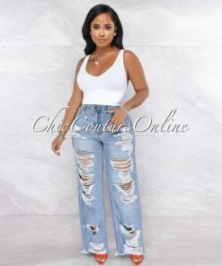 Vendor-unknown Hannan Medium Denim Destroyed Boyfriend Jeans