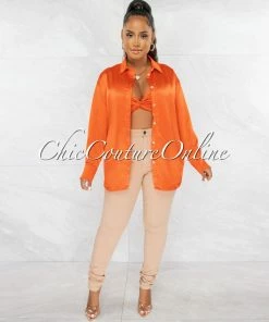 Chic Couture Online JUST IN Finlay Orange Crop Torn Top & Blouse Set