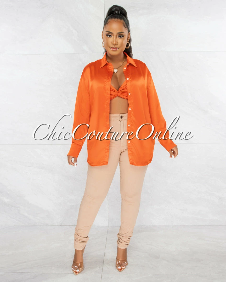 Chic Couture Online JUST IN Finlay Orange Crop Torn Top & Blouse Set
