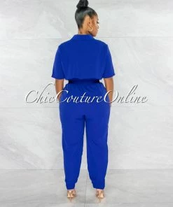 Chic Couture Online JUST IN Billie Royal Blue Cargo Pockets Utility Jumpsuit