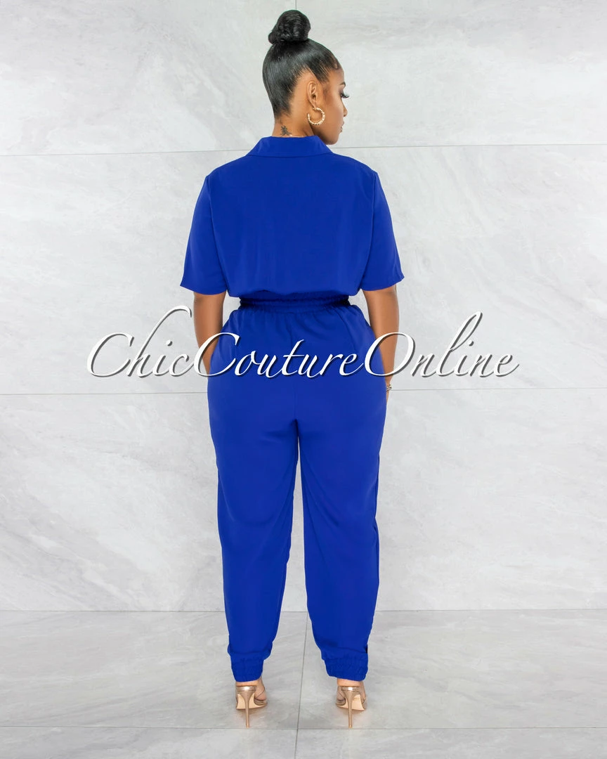 Chic Couture Online JUST IN Billie Royal Blue Cargo Pockets Utility Jumpsuit