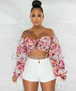 Chic Couture Online Thea Off-White Ruched Adjustable Side Mini Shorts JUST IN