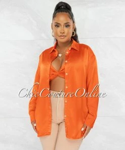 Chic Couture Online JUST IN Finlay Orange Crop Torn Top & Blouse Set