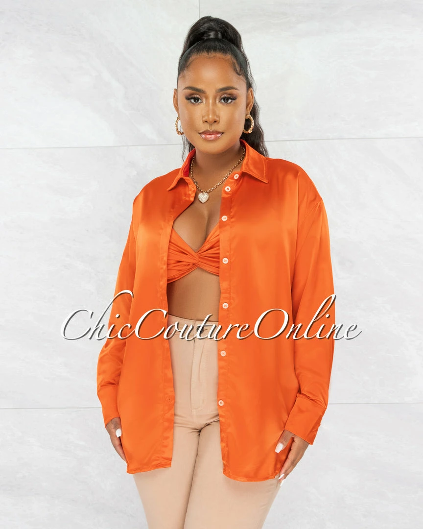 Chic Couture Online JUST IN Finlay Orange Crop Torn Top & Blouse Set