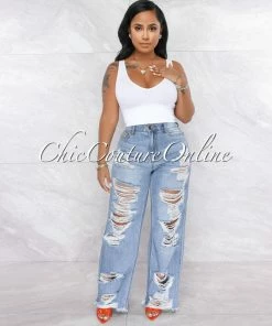 Vendor-unknown Hannan Medium Denim Destroyed Boyfriend Jeans