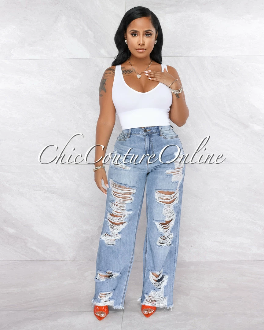 Vendor-unknown Hannan Medium Denim Destroyed Boyfriend Jeans
