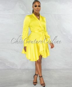 Chic Couture Online JUST IN Eloyda Lime Wrap High Low Ruffle Dress