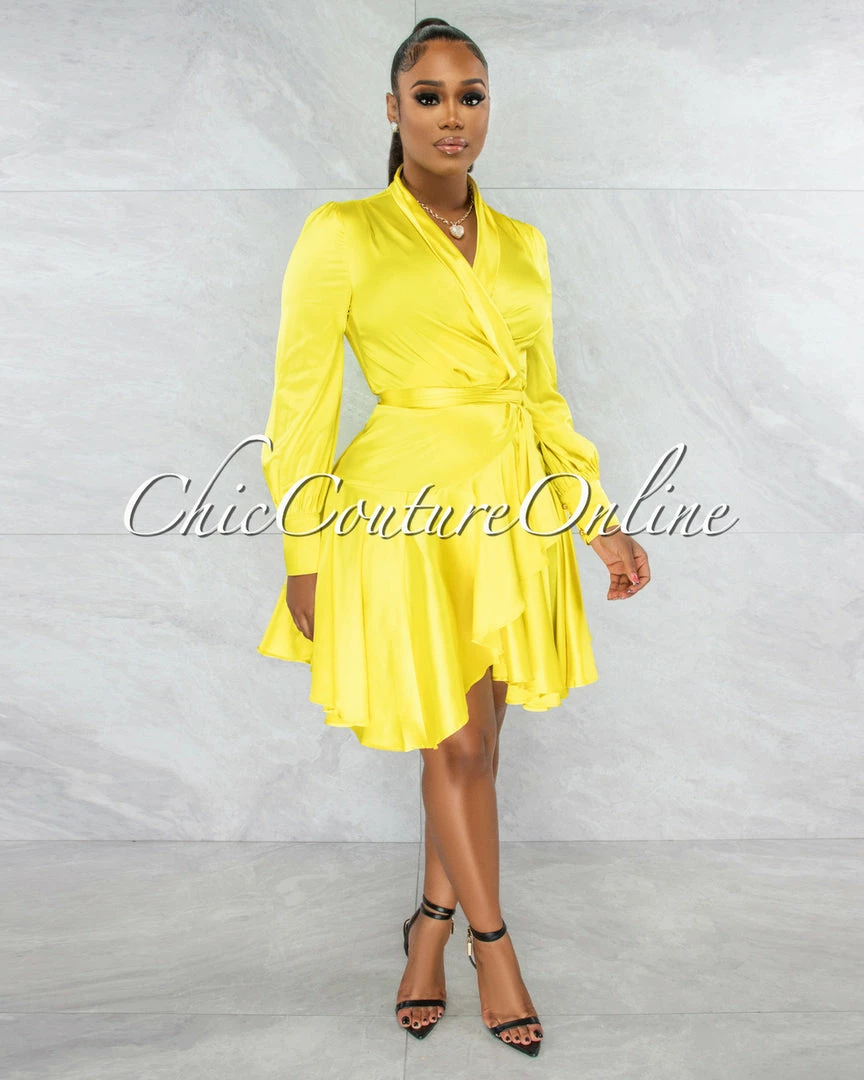 Chic Couture Online JUST IN Eloyda Lime Wrap High Low Ruffle Dress