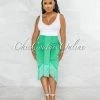 Vendor-unknown Peleka Kelly Green Drape Fringe Hem Midi Skirt