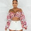 Chic Couture Online JUST IN Angela Fuchsia Floral Print Front Lace-Up Crop Top