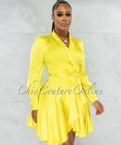 Chic Couture Online JUST IN Eloyda Lime Wrap High Low Ruffle Dress