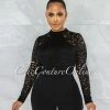Vendor-unknown Lola Black Lace Sheer Sleeves Romper JUST IN