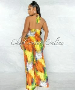 Chic Couture Online JUST IN Karida Multi-Color Print Halter Wide Legs Jumpsuit