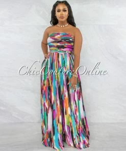 Vendor-unknown Leta Multi-Color Print Wide Leg Jumpsuit JUST IN
