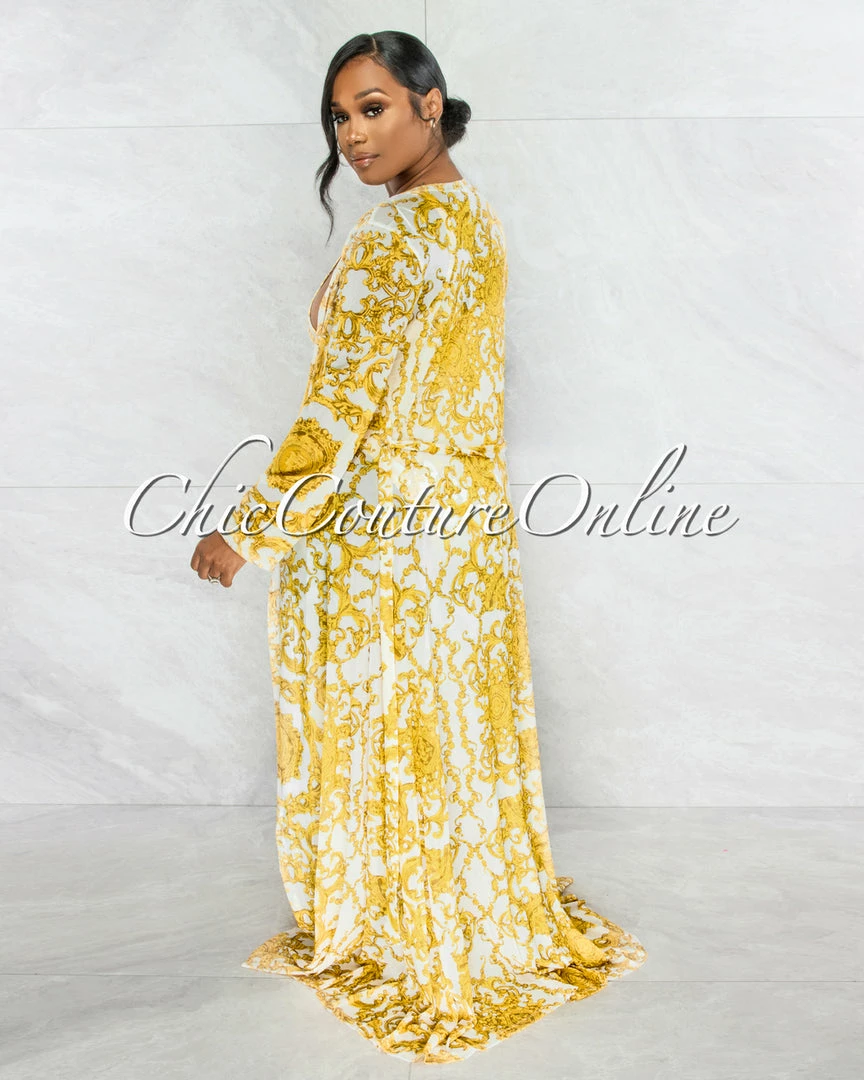 Vendor-unknown JUST IN Laurence White Gold Print Swimsuit & Cover-up Set