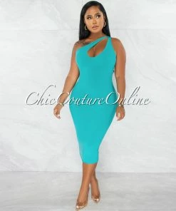 Chic Couture Online Abasi Seagreen Key-Hole Double Lined Midi Dress
