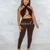 Vendor-unknown JUST IN Antle Brown Front Crossed Double Lined Jumpsuit