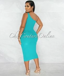 Chic Couture Online Abasi Seagreen Key-Hole Double Lined Midi Dress