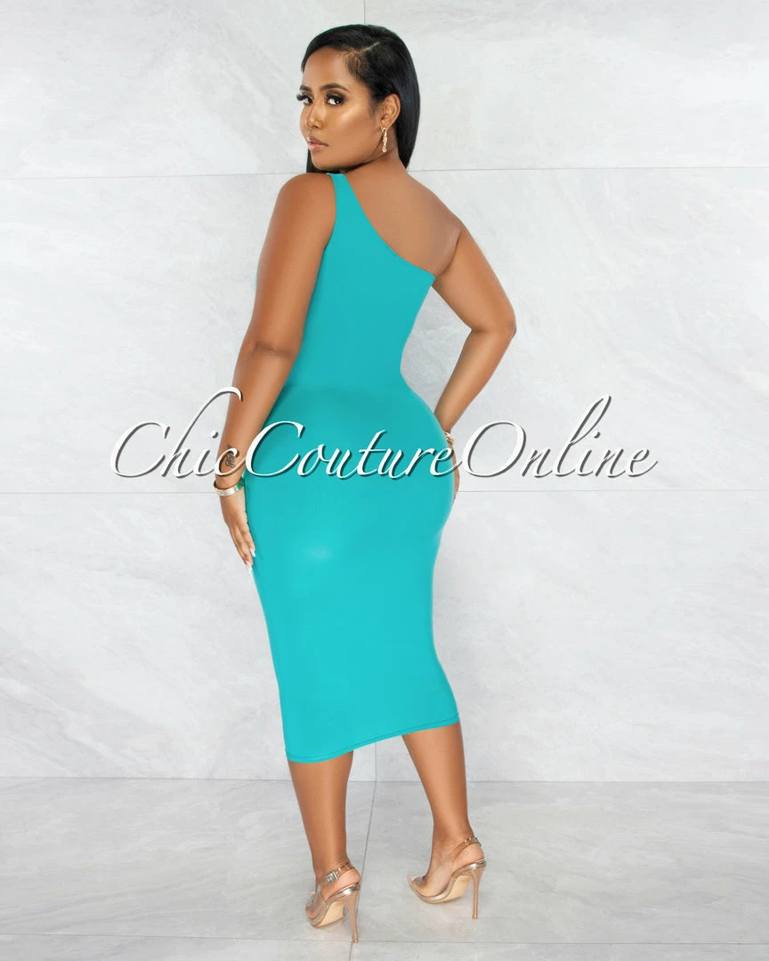 Chic Couture Online Abasi Seagreen Key-Hole Double Lined Midi Dress