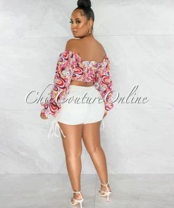 Chic Couture Online JUST IN Angela Fuchsia Floral Print Front Lace-Up Crop Top