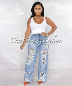 Vendor-unknown Hannan Medium Denim Destroyed Boyfriend Jeans