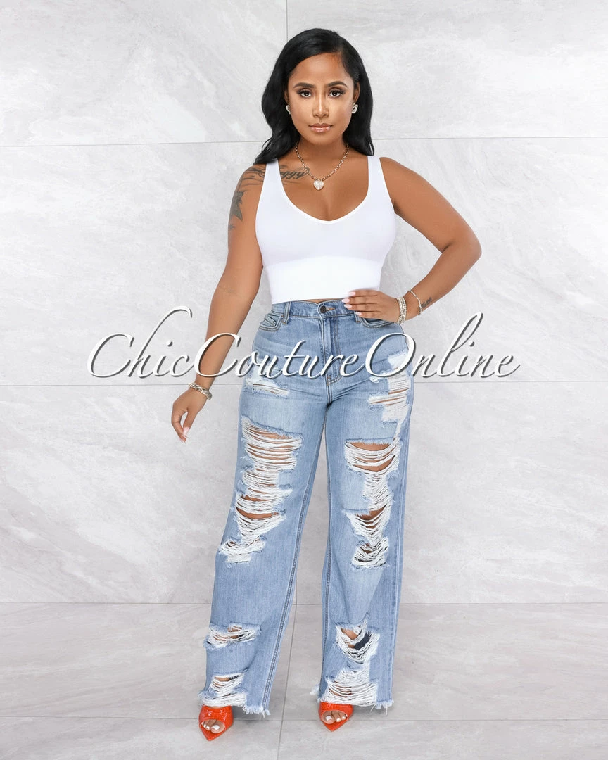 Vendor-unknown Hannan Medium Denim Destroyed Boyfriend Jeans