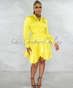Chic Couture Online JUST IN Eloyda Lime Wrap High Low Ruffle Dress