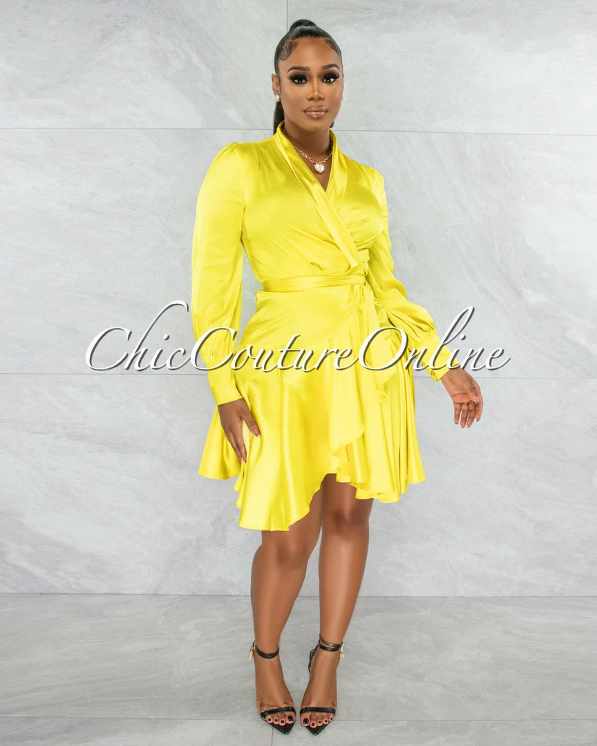 Chic Couture Online JUST IN Eloyda Lime Wrap High Low Ruffle Dress
