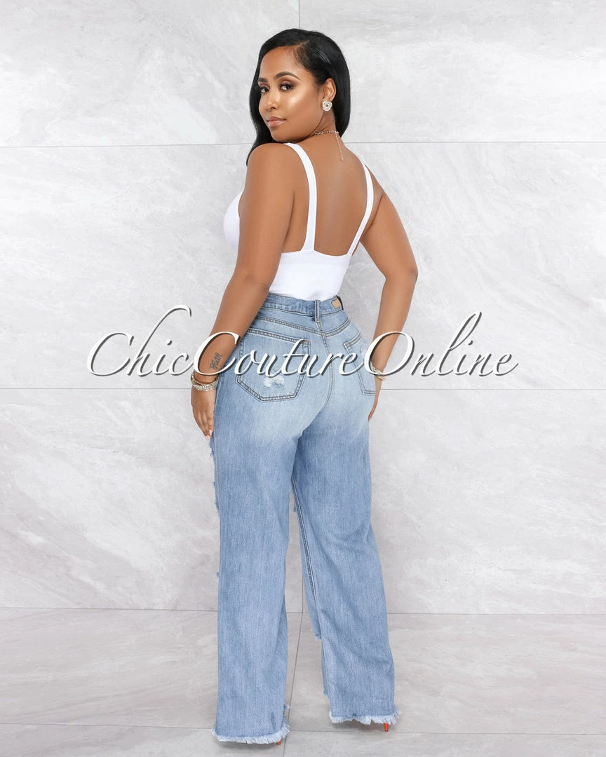 Vendor-unknown Hannan Medium Denim Destroyed Boyfriend Jeans