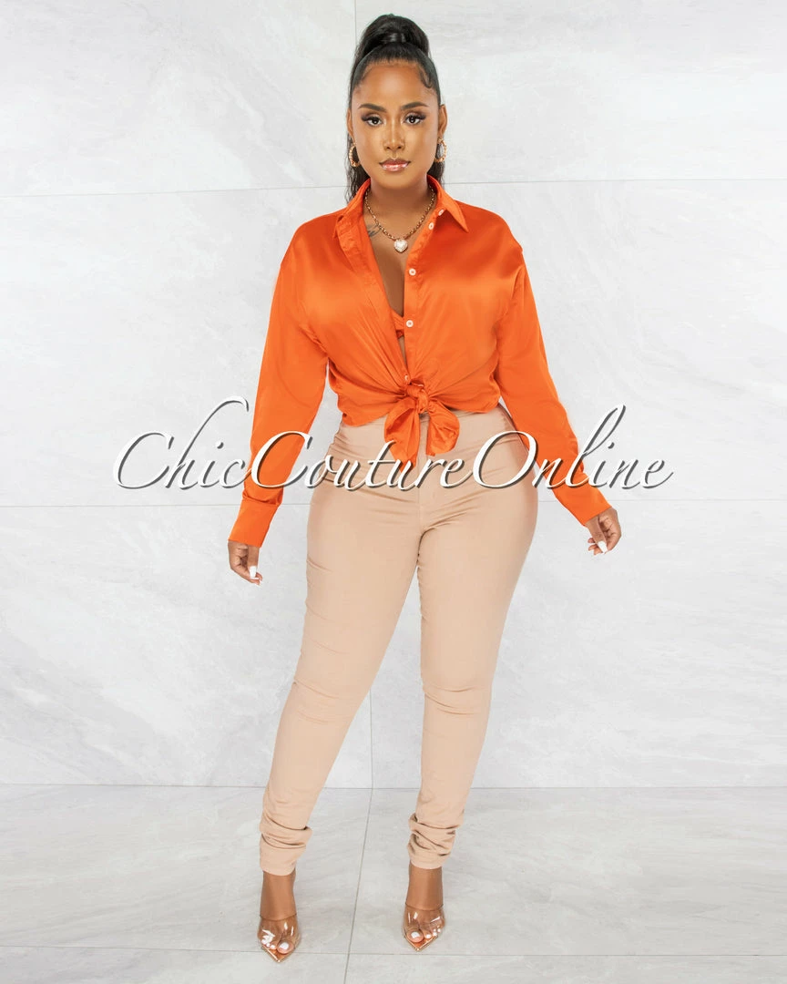Chic Couture Online JUST IN Finlay Orange Crop Torn Top & Blouse Set