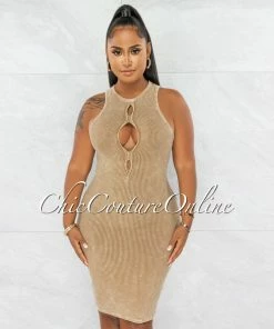 Chic Couture Online Sephora Nude Washed Front Key-Hole Ribbed Dress