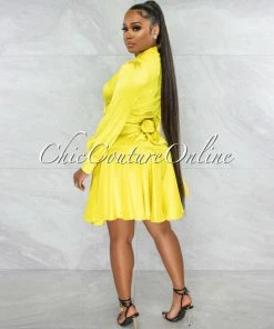 Chic Couture Online JUST IN Eloyda Lime Wrap High Low Ruffle Dress
