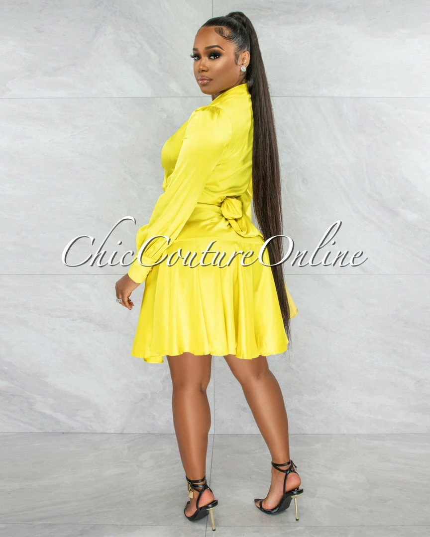 Chic Couture Online JUST IN Eloyda Lime Wrap High Low Ruffle Dress