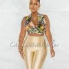 Chic Couture Online Hudda Nude Print Tie Top & Gold Biker Shorts Set