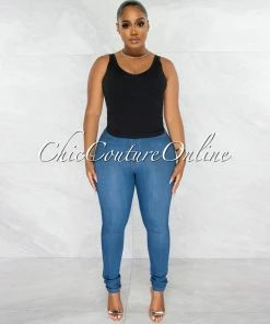 Vendor-unknown JUST IN Tarina Black V-Neckline Ribbed Top