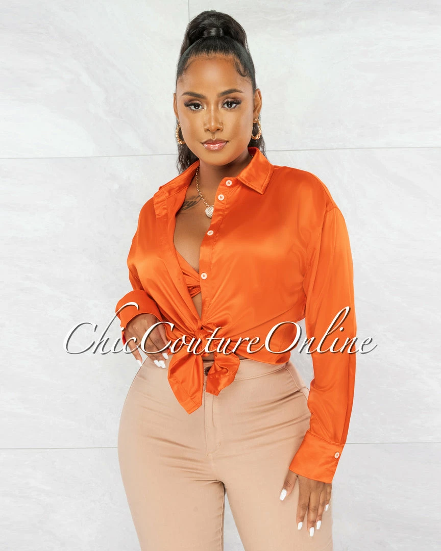 Chic Couture Online JUST IN Finlay Orange Crop Torn Top & Blouse Set