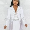 Vendor-unknown JUST IN Ashira White Rhinestones Lace-Up Mesh Accent Dress