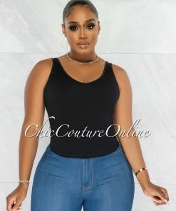 Vendor-unknown JUST IN Tarina Black V-Neckline Ribbed Top