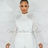 Vendor-unknown JUST IN Lola White Lace Sheer Sleeves Romper