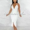 Vendor-unknown Moryn Off-White Draped Front Maxi Dress